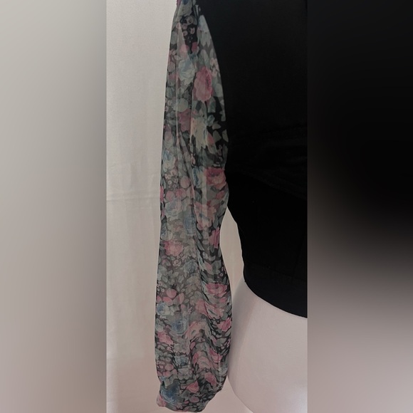 - Paris Blues Vintage Black Jean Jacket Sheer Flower Print Sleeves - Size … - Picture 3 of 11